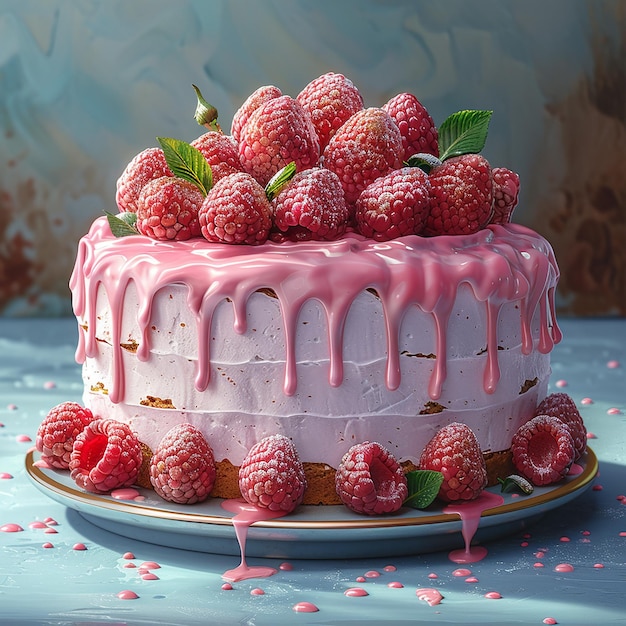 un gâteau avec du glaçage rose et le mot framboise dessus