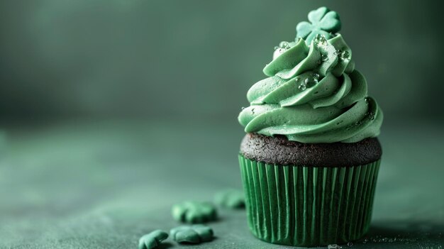 Photo un gâteau du jour de patrick avec du glaçage vert et un trèfle sur un fond vert