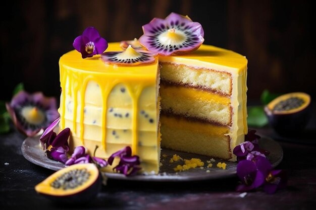 Photo le gâteau du paradis du fruit de la passion