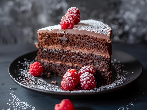 Photo le gâteau est humide et sombre et le glaçage est lisse et crémeux