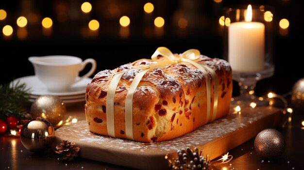 Gâteau fait maison de Noël sur la table décorée