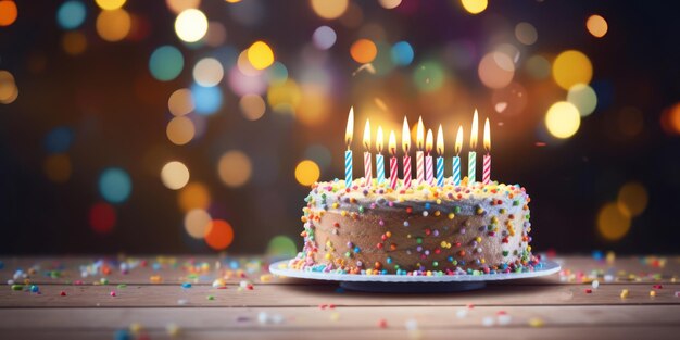 Gâteau de faits saillants en toile de fond de fête floue