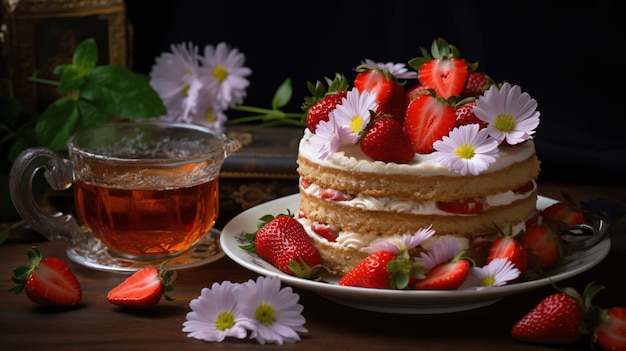 Gâteau de fête aux fleurs de fraises