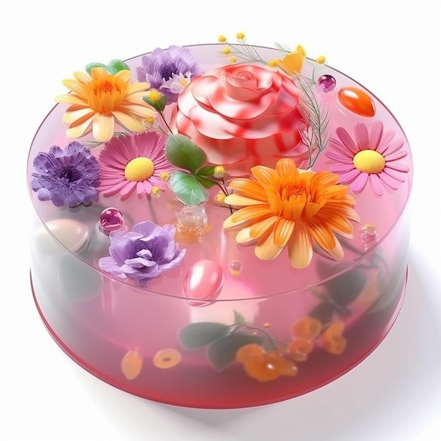 Un gâteau avec des fleurs dedans