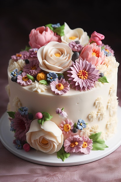 Un gâteau avec des fleurs dessus