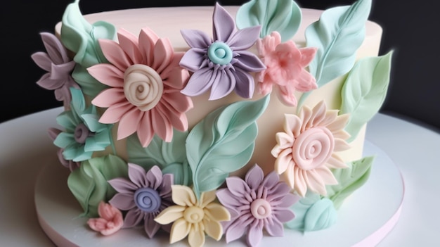Un gâteau avec des fleurs dessus