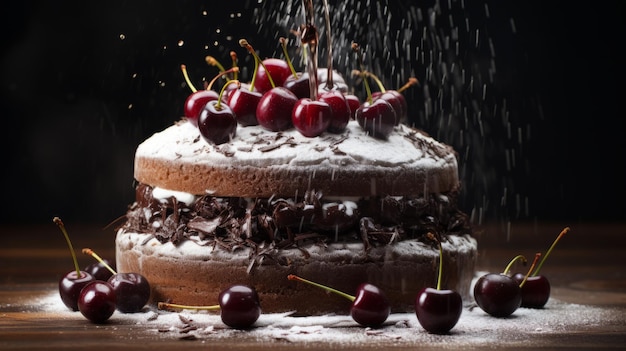 Photo un gâteau de forêt noire avec des cerises dans le style rustique de marcin sobas