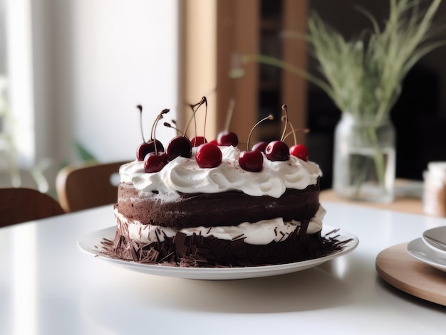 Gâteau forêt noire dessert au chocolat noir et aux cerises AI générative