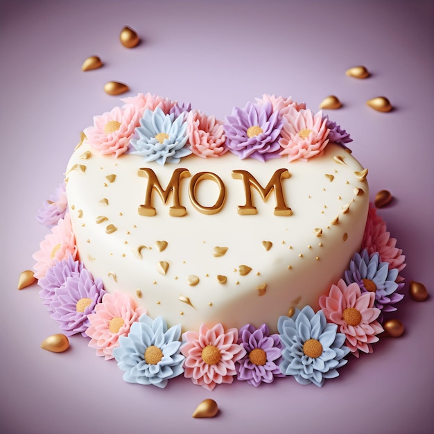 Photo gâteau en forme de coeur avec le mot maman dessus