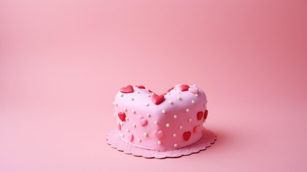 Un gâteau en forme de cœur rose sur un fond de marbre rose pour la Saint-Valentin sur l'amour AI