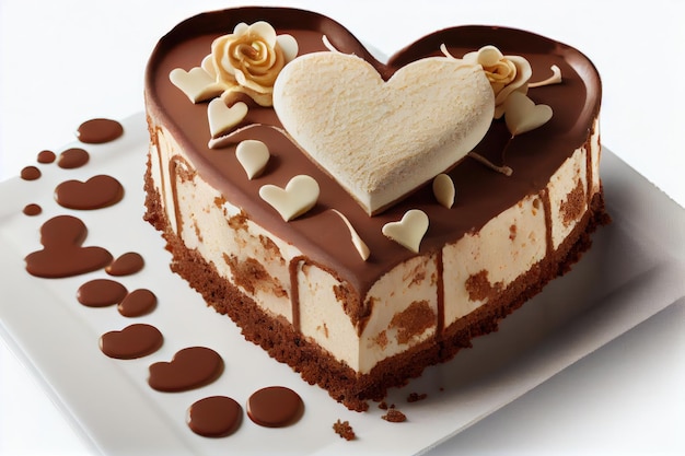 Gâteau en forme de tiramisu en forme de coeur avec des coeurs sur le dessus