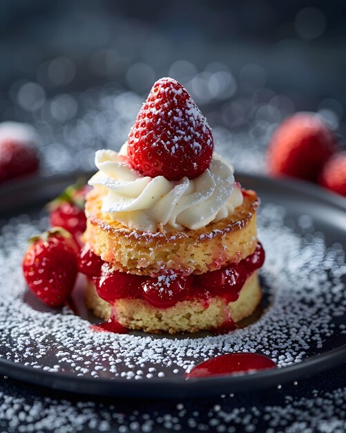 Gâteau à la fraise avec confiture pour une personne dans un restaurant de luxe Concept dessert sucré
