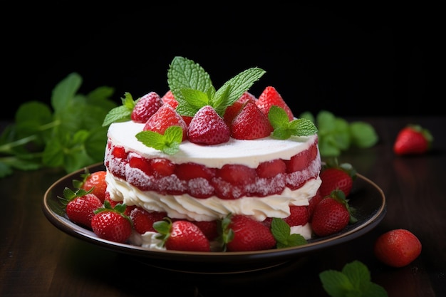 Gâteau à la fraise avec de la crème fouettée et des fraises fraîches.