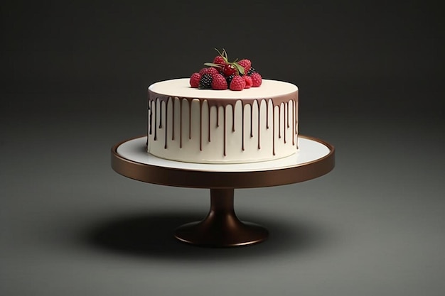 un gâteau avec une fraise sur le dessus et un gâteau au chocolat sur le dessus.