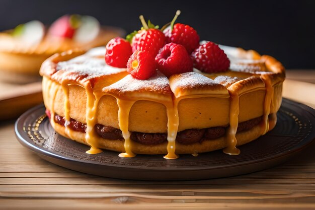 Un gâteau avec une fraise sur le dessus