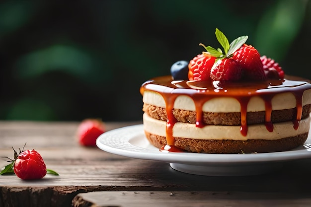 Un gâteau avec une fraise sur le dessus