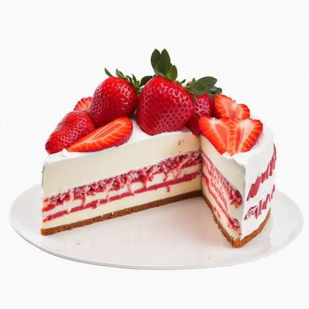 Photo gâteau à la fraise isolé sur fond blanc aigénéré