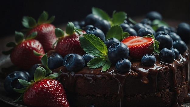 gâteau avec des fraises et des bleuets