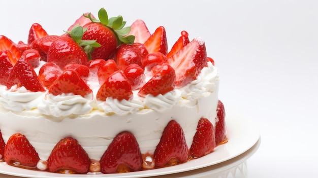 Un gâteau avec des fraises dessus