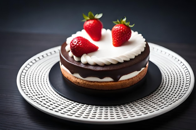 Un gâteau avec des fraises dessus