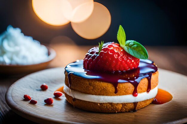 Photo un gâteau avec des fraises et du chocolat sur le dessus