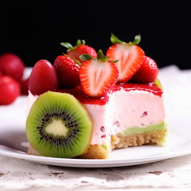 Photo un gâteau avec des fraises et des kiwis