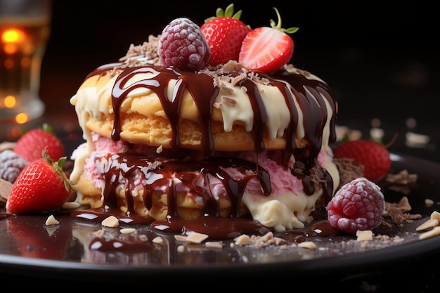 un gâteau à la framboise et au chocolat arrosé