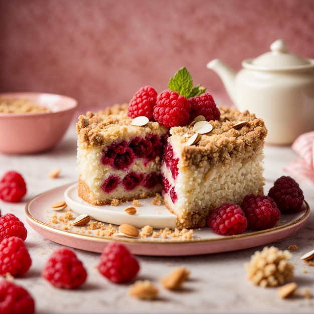 Photo un gâteau à la framboise avec une croûte dorée et une garniture de framboise.