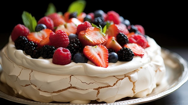 Un gâteau avec des fruits sur le dessus