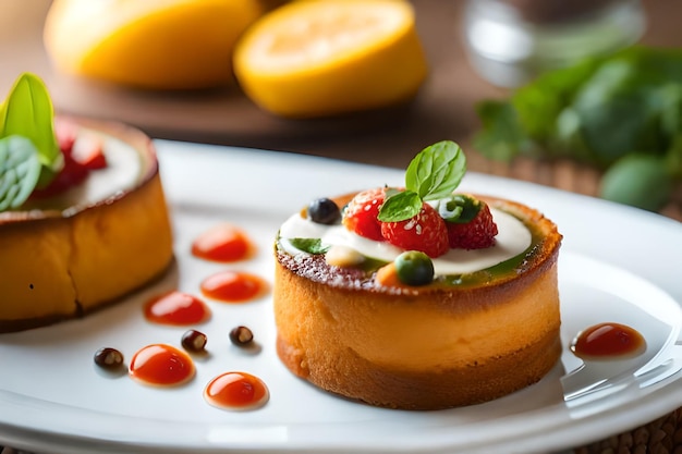 Un gâteau avec des fruits dessus