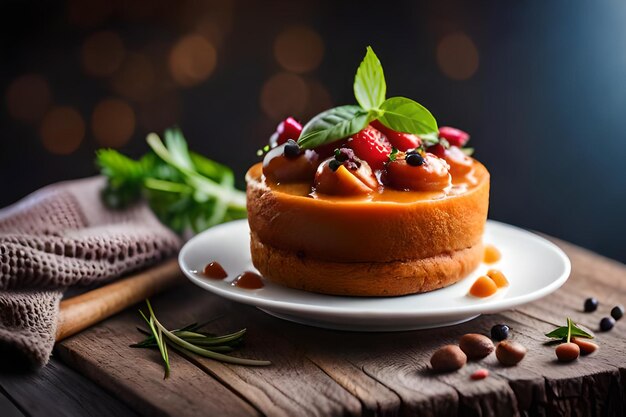 Un gâteau avec des fruits dessus