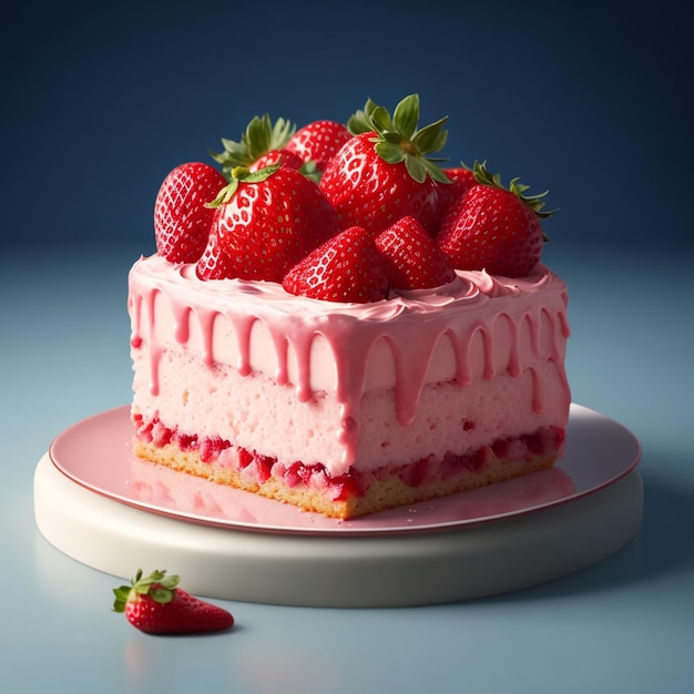 Un gâteau avec un glaçage à la fraise dessus