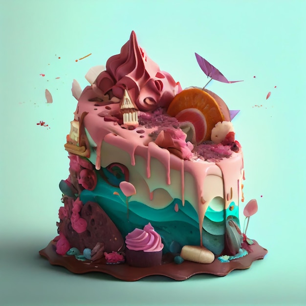 Un gâteau avec un glaçage rose et bleu