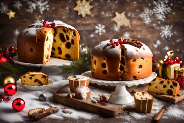 Un gâteau italien appelé panettone, un gâteau de Noël typique.