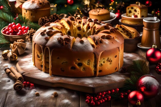 Photo un gâteau italien appelé panettone, un gâteau de noël typique.