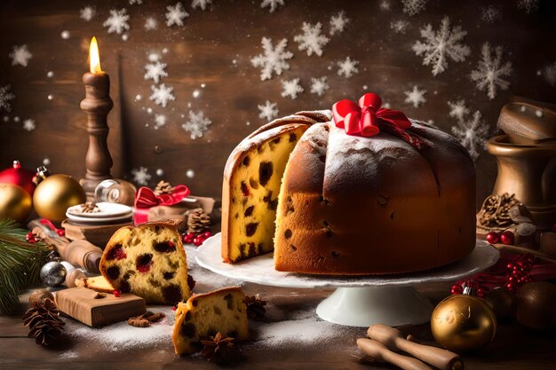 Photo un gâteau italien appelé panettone, un gâteau de noël typique.