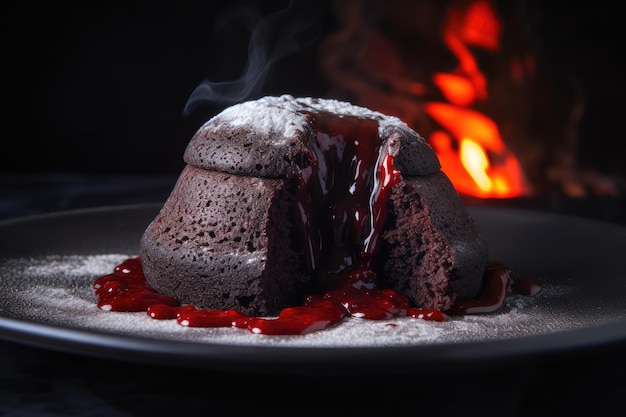 Gâteau de lave Fondant au chocolat fondu Dessert au chocolat chaud Gâteau de lave Illustration IA générative abstraite