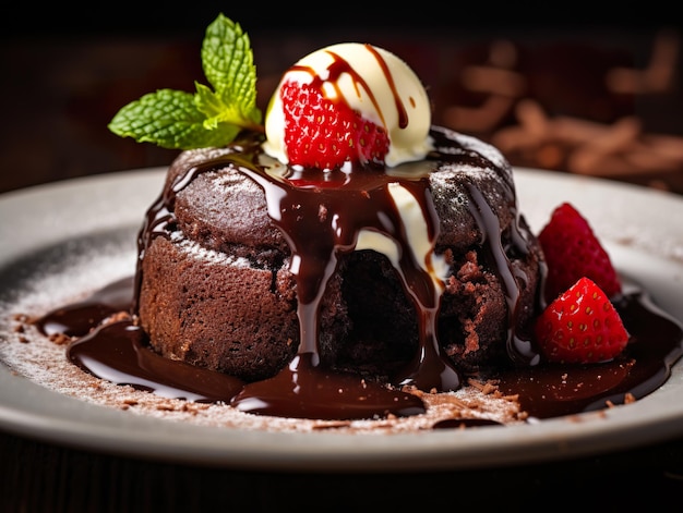 Un gâteau de lave fondu qui suint de chocolat noir.