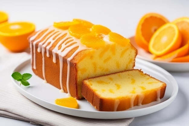 Gâteau maison à l'orange Pain moelleux avec zeste d'orange sur fond clair Illustration générative de l'IA