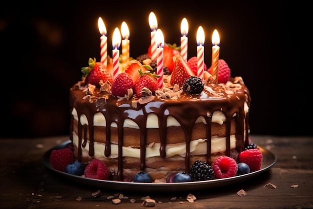 Gâteau de mariage au chocolat avec bougie de fraise fleur de bougie célébration dessert gourmet