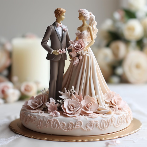 Photo un gâteau de mariage avec un beau couple