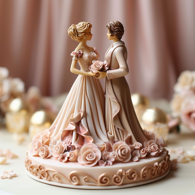 Photo un gâteau de mariage avec un beau couple
