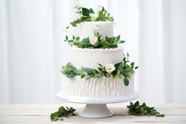 Photo gâteau de mariage blanc avec des décorations florales sur fond blanc