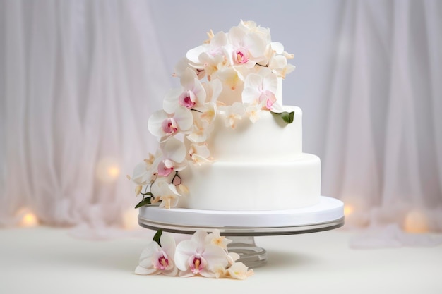 Photo gâteau de mariage blanc à plusieurs niveaux dans des tons blancs