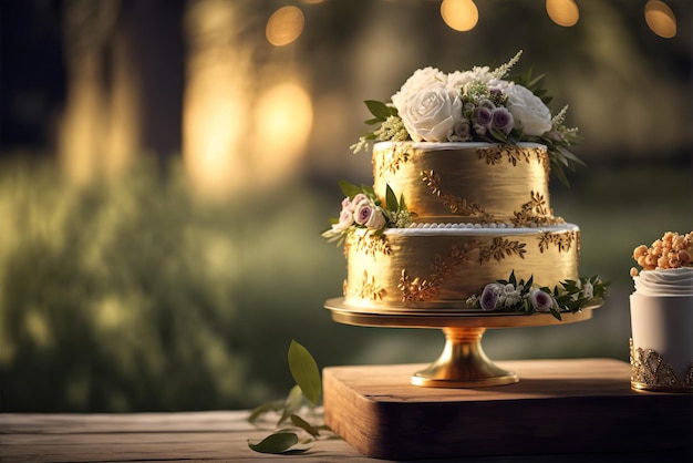 Gâteau de mariage en couches élégant Generative AI