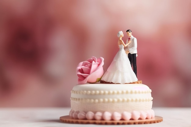 Un gâteau de mariage avec un couple dessus