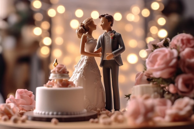 un gâteau de mariage avec un couple dessus