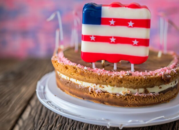 Photo un gâteau de mariage avec un drapeau