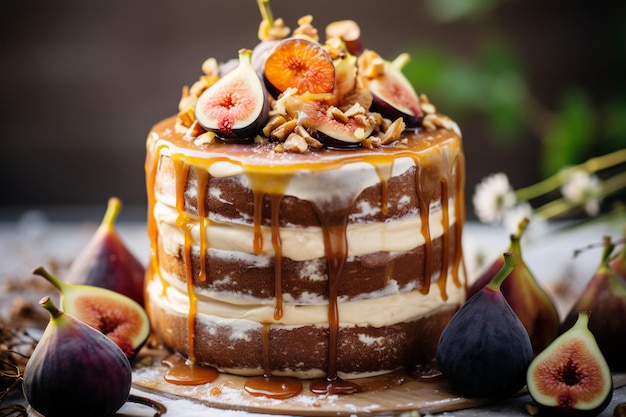 Gâteau de mariage d'élégance d'automne dans la splendeur saisonnière