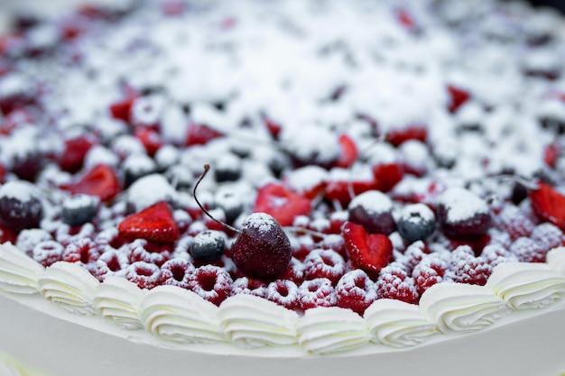 gâteau de mariage élégant et délicat avec des baies naturelles